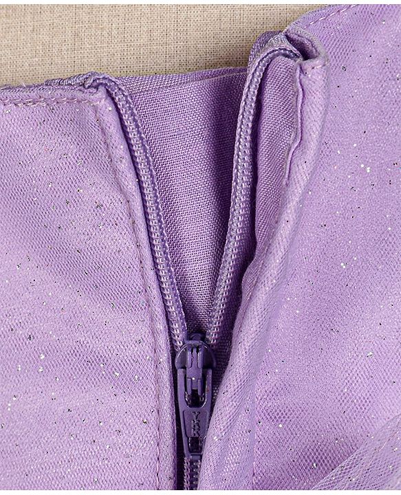 Babyhug Sleeveless One Shoulder Party Frock With Floral Corsage & Glitter Detailing - Lavender