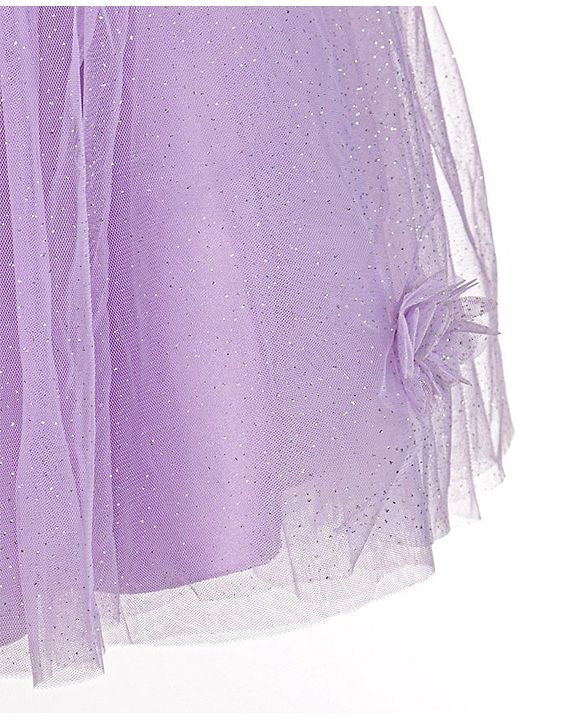 Babyhug Sleeveless One Shoulder Party Frock With Floral Corsage & Glitter Detailing - Lavender