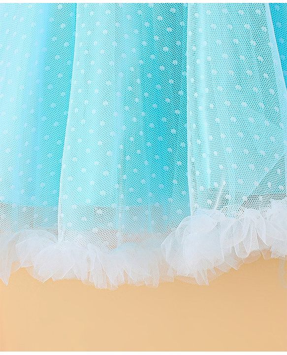 Babyhug Sleeveless  Swiss Dot Design Party Dress with Floral Corsage - Light Blue