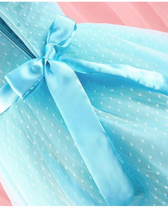 Babyhug Sleeveless  Swiss Dot Design Party Dress with Floral Corsage - Light Blue