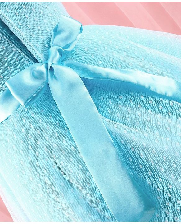 Babyhug Sleeveless  Swiss Dot Design Party Dress with Floral Corsage - Light Blue