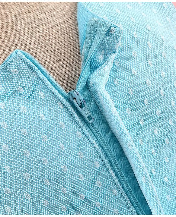 Babyhug Sleeveless  Swiss Dot Design Party Dress with Floral Corsage - Light Blue
