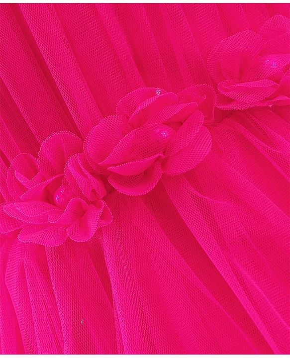 Babyhug Mesh Sleeveless Solid Party Frock With Floral Corsage- Hot Pink