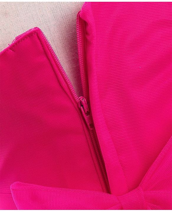 Babyhug Mesh Sleeveless Solid Party Frock With Floral Corsage- Hot Pink