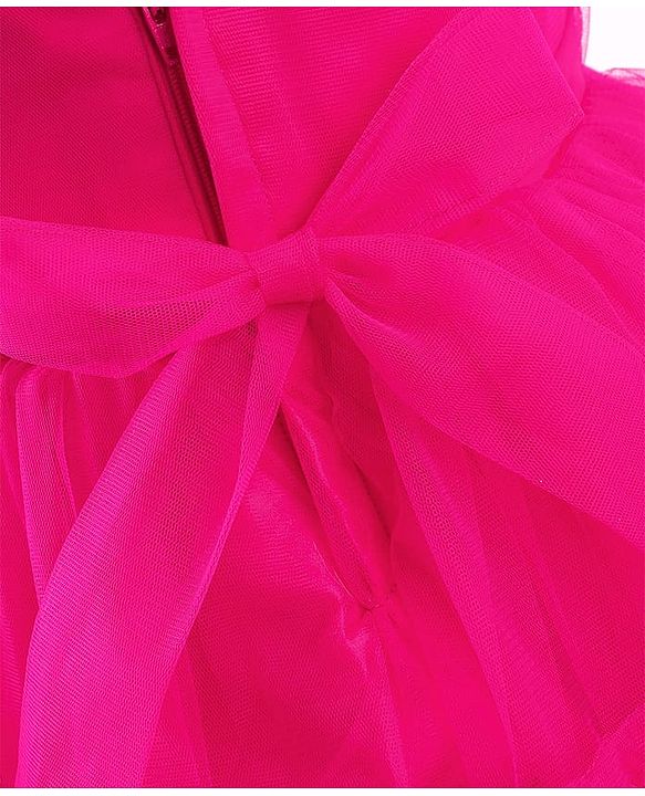 Babyhug Mesh Sleeveless Solid Party Frock With Floral Corsage- Hot Pink
