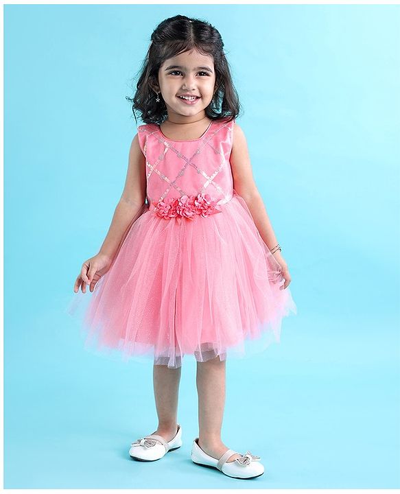 Babyhug Sleeveless Party Wear Sequinned Frock - Pink