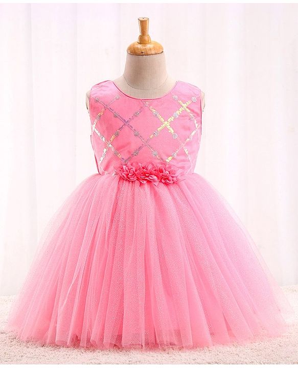 Babyhug Sleeveless Party Wear Sequinned Frock - Pink