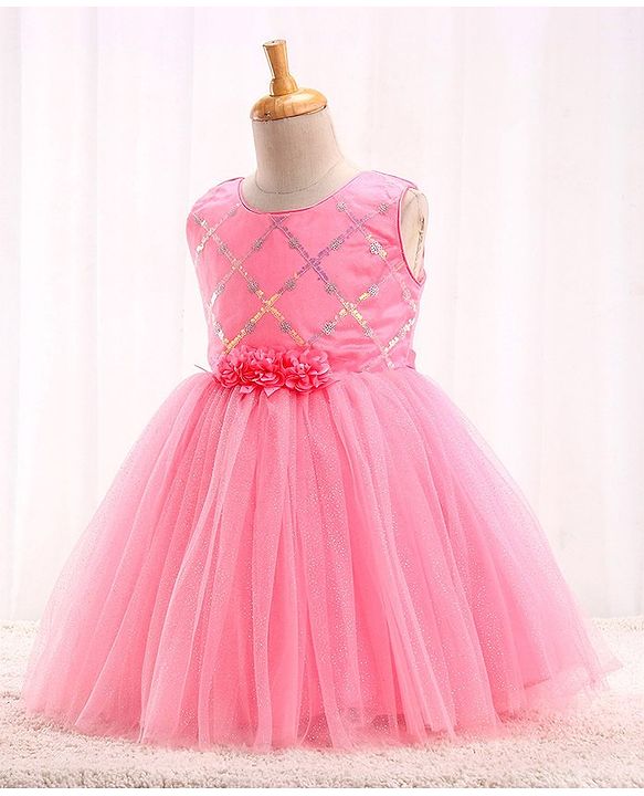 Babyhug Sleeveless Party Wear Sequinned Frock - Pink