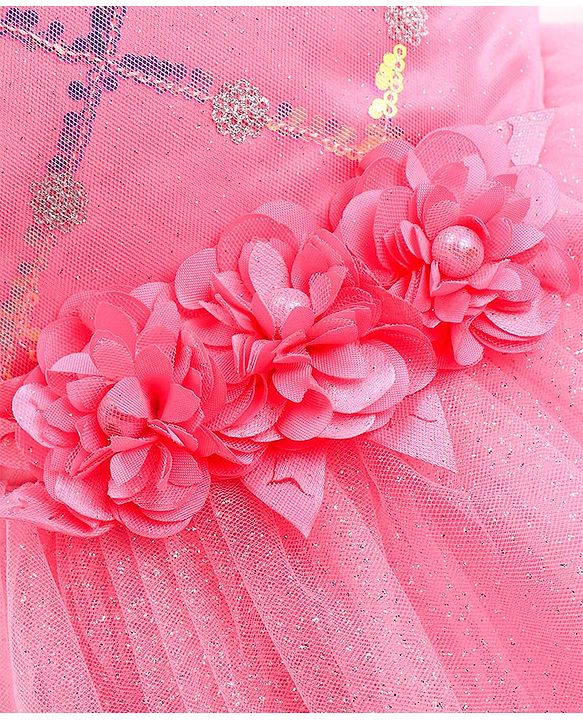 Babyhug Sleeveless Party Wear Sequinned Frock - Pink