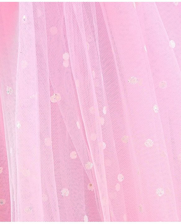 Babyhug Sleeveless Party Frock With Floral Embroidery & Glitter Gel Print- Pink
