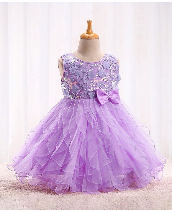 Babyhug Sleeveless Party Wear Sequinned Frock - Lavender