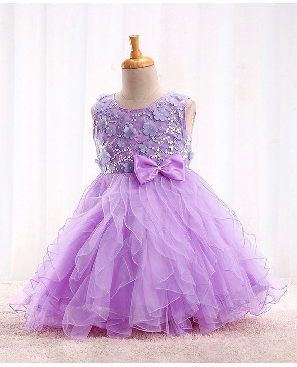 Babyhug Sleeveless Party Wear Sequinned Frock - Lavender