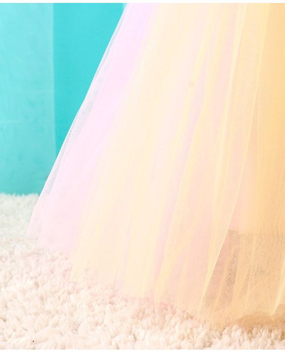 Babyhug Sleeveless Party Dress with Floral Sequins & Bow Corsage - Pink & Yellow