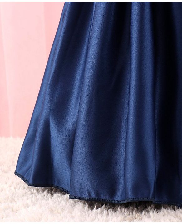 Babyhug Sleeveless Satin Party Dress with Floral Applique & Ribbon Detailing - Navy