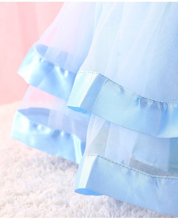 Babyhug Sleeveless Mesh Party Dress with Floral Embroidery & Bow Corsage - Blue