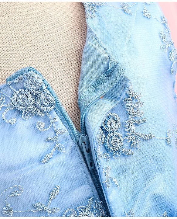 Babyhug Sleeveless Mesh Party Dress with Floral Embroidery & Bow Corsage - Blue