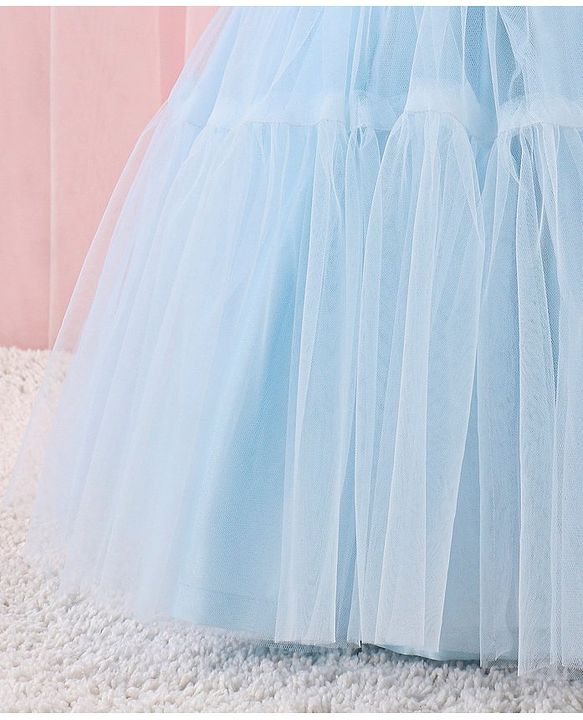 Babyhug Sleeveless Solid Color Mesh Party Frock - Light Blue