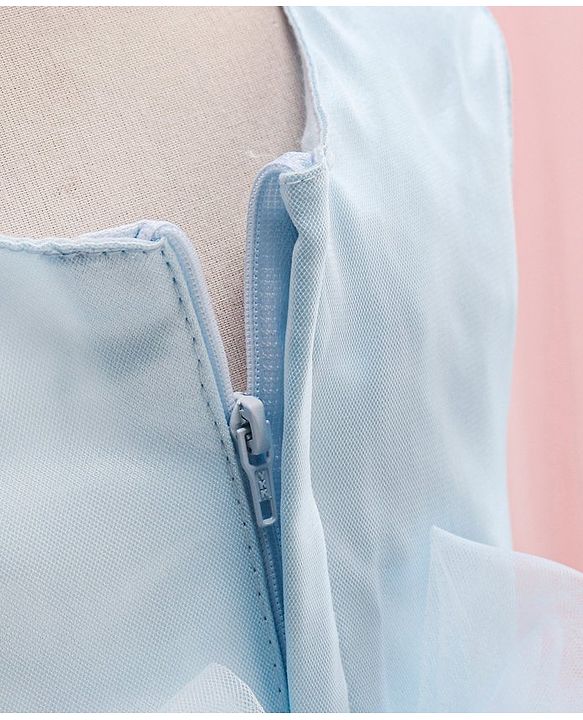 Babyhug Sleeveless Solid Color Mesh Party Frock - Light Blue