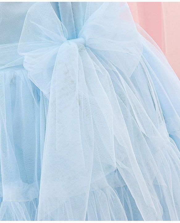 Babyhug Sleeveless Solid Color Mesh Party Frock - Light Blue