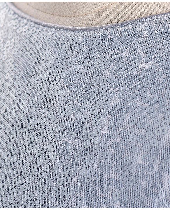 Babyhug Sleeveless  Layered Party Frock With Sequin Embroidery & Bow Applique- Grey