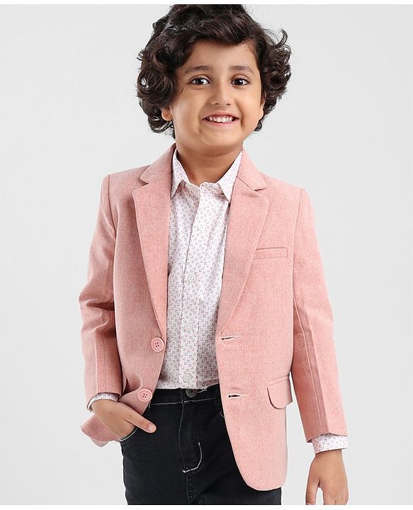 Babyhug Full Sleeves Printed Party Shirt with Blazer - Light Pink