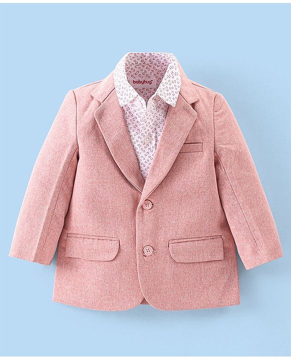 Babyhug Full Sleeves Printed Party Shirt with Blazer - Light Pink