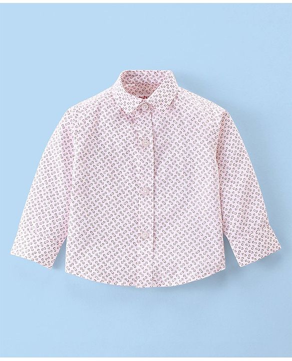 Babyhug Full Sleeves Printed Party Shirt with Blazer - Light Pink