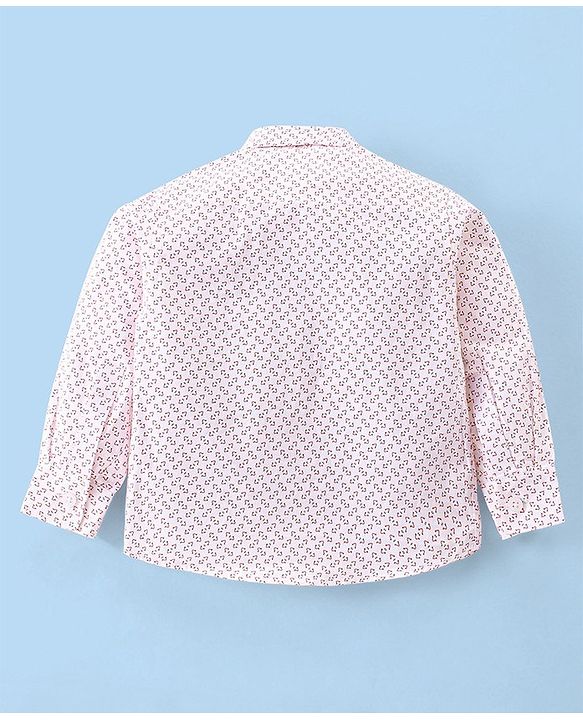 Babyhug Full Sleeves Printed Party Shirt with Blazer - Light Pink