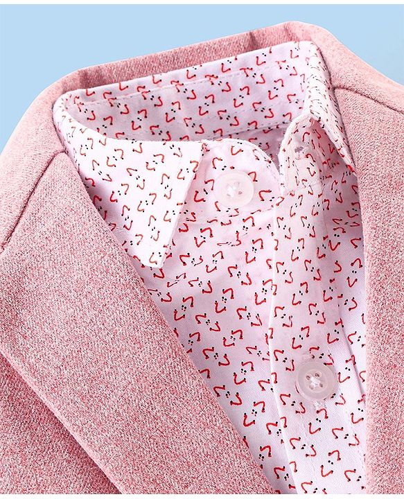 Babyhug Full Sleeves Printed Party Shirt with Blazer - Light Pink