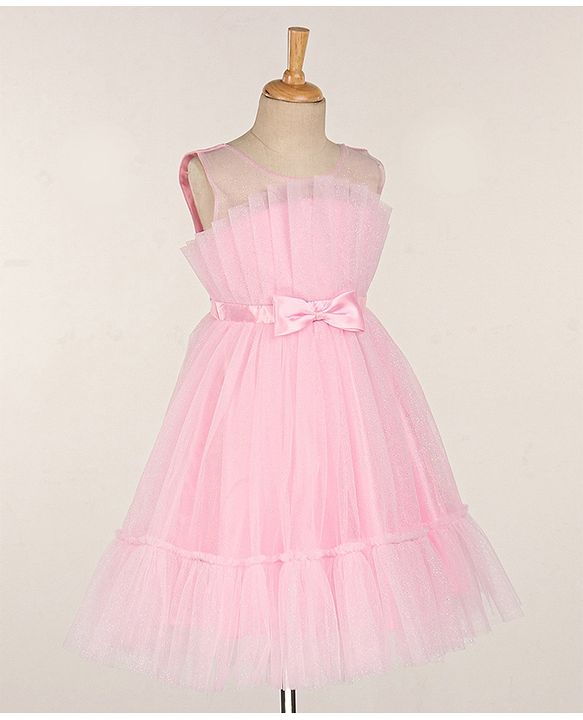 Babyhug Sleeveless Mesh Party Frock - Pink