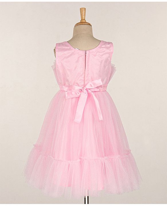 Babyhug Sleeveless Mesh Party Frock - Pink