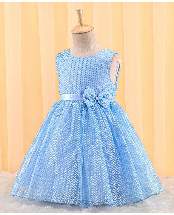 Babyhug Woven Sleeveless Textured Party Dress with Bow Corsage - Blue