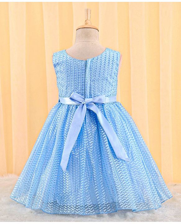 Babyhug Woven Sleeveless Textured Party Dress with Bow Corsage - Blue