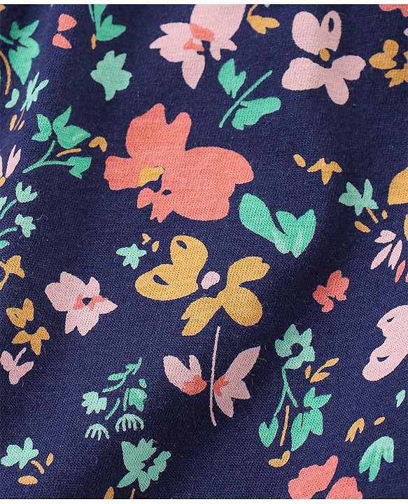 Babyhug 100% Cotton Knit Half Sleeves Top & Shorts Set Floral Print - Navy Blue