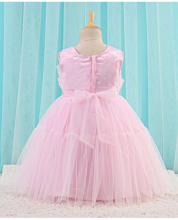 Babyhug Sleeveless Solid Color Mesh Party Frock - Light Pink