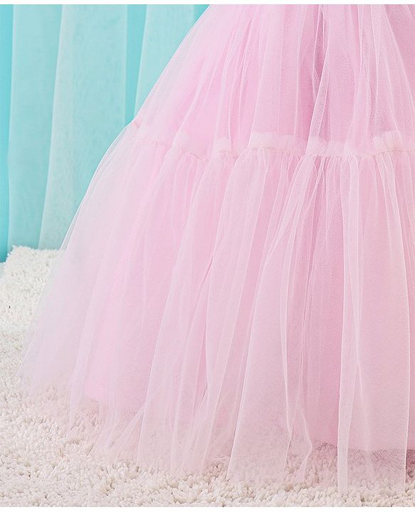 Babyhug Sleeveless Solid Color Mesh Party Frock - Light Pink