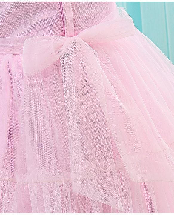 Babyhug Sleeveless Solid Color Mesh Party Frock - Light Pink