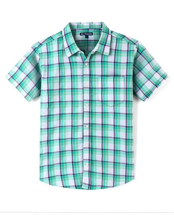 Pine Kids 100% Cotton Half Sleeves Checked Shirt- Blue