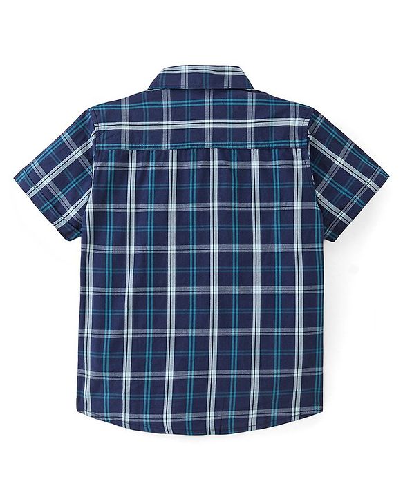 Pine Kids 100% Cotton Half Sleeves Checked Shirt- Blue