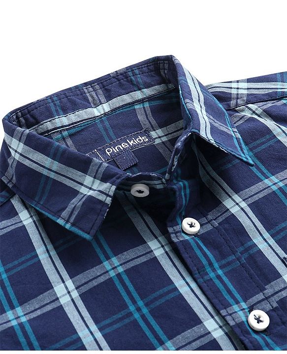 Pine Kids 100% Cotton Half Sleeves Checked Shirt- Blue