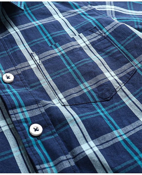 Pine Kids 100% Cotton Half Sleeves Checked Shirt- Blue
