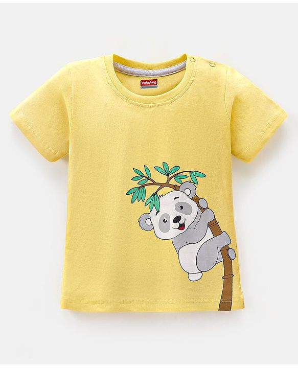Babyhug Cotton Half Sleeves T-Shirt with Panda Print - Yellow