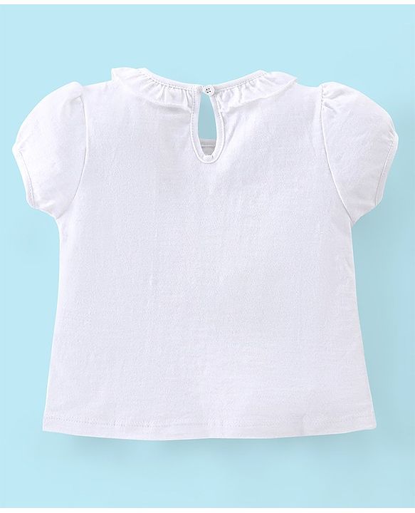 Babyhug 100% Cotton Knit Half Sleeves Top & Skirt with Suspender Floral Embroidery - White & Yellow