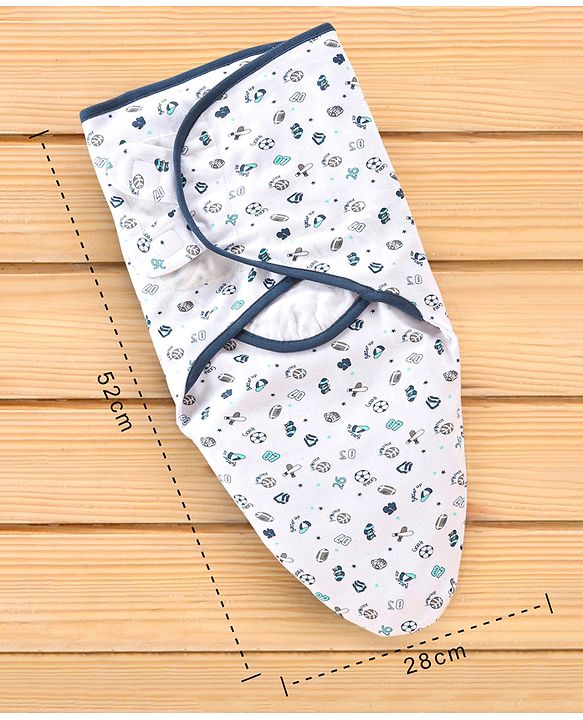 Babyhug 100% Cotton Swaddle Wrapper Sports Theme Pack of 2 - Navy Blue