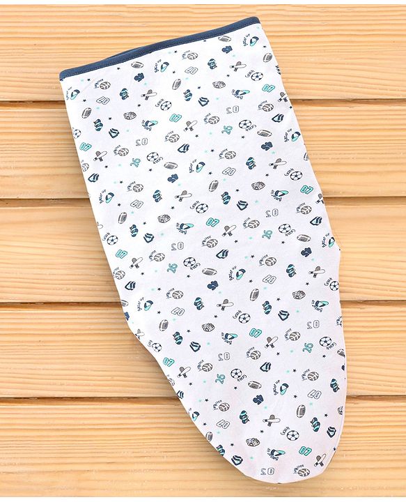 Babyhug 100% Cotton Swaddle Wrapper Sports Theme Pack of 2 - Navy Blue