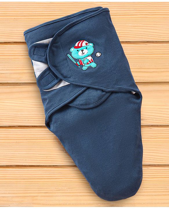 Babyhug 100% Cotton Swaddle Wrapper Sports Theme Pack of 2 - Navy Blue