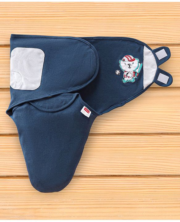 Babyhug 100% Cotton Swaddle Wrapper Sports Theme Pack of 2 - Navy Blue