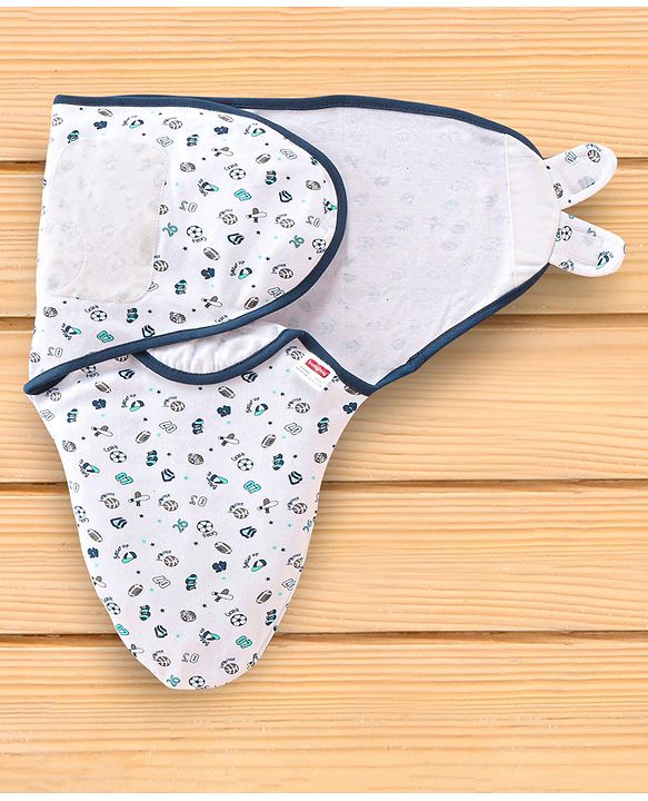 Babyhug 100% Cotton Swaddle Wrapper Sports Theme Pack of 2 - Navy Blue