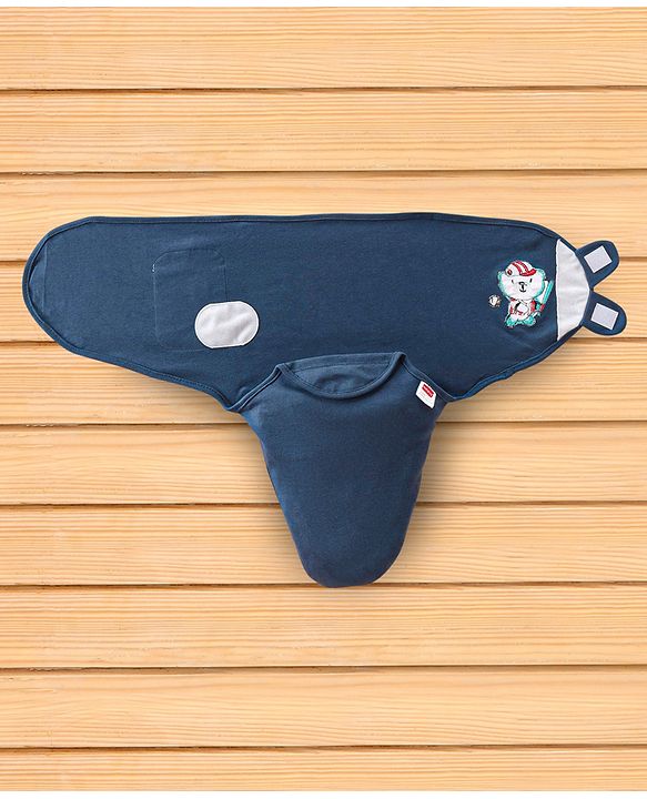 Babyhug 100% Cotton Swaddle Wrapper Sports Theme Pack of 2 - Navy Blue