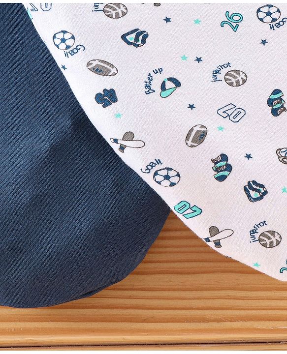 Babyhug 100% Cotton Swaddle Wrapper Sports Theme Pack of 2 - Navy Blue
